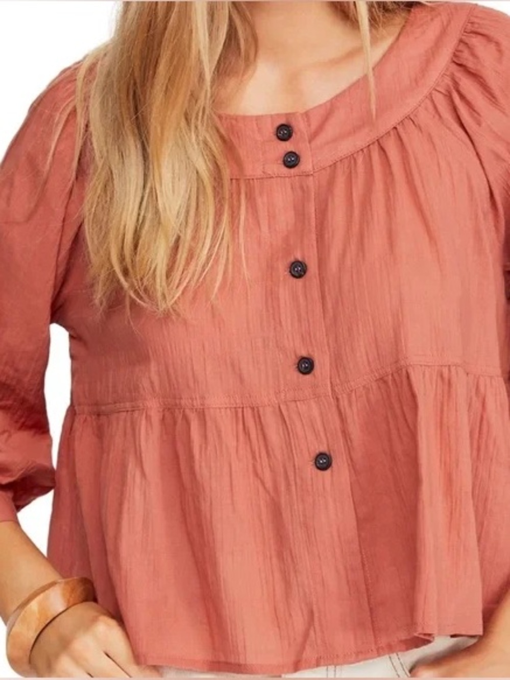 Free People We The Free People Sea To Shore Terracotta Button Blouse Shirt Top